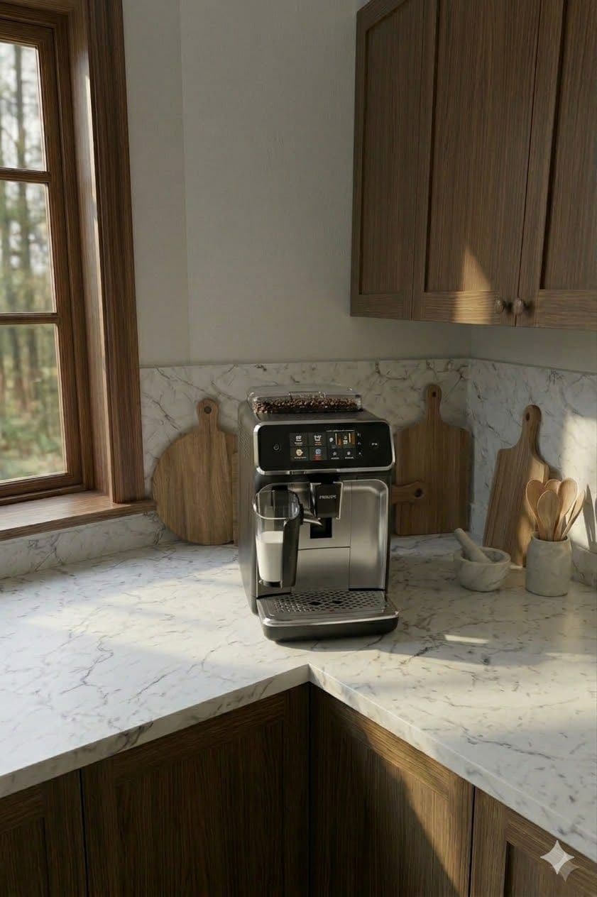 Philips 5400 EP5447/90 LatteGo volautomaat in zwart op aanrecht